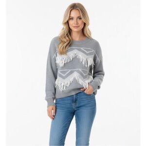 Anthropologie THML Gray Chevron Fringe Sweater size small